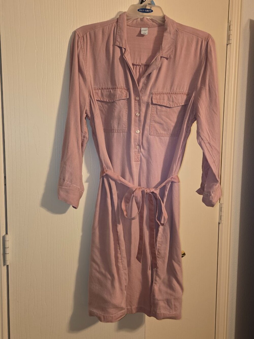 Old Navy Dusty Rose Utility Shirt Dress Belted 3/4 Sleeve Women’s Large